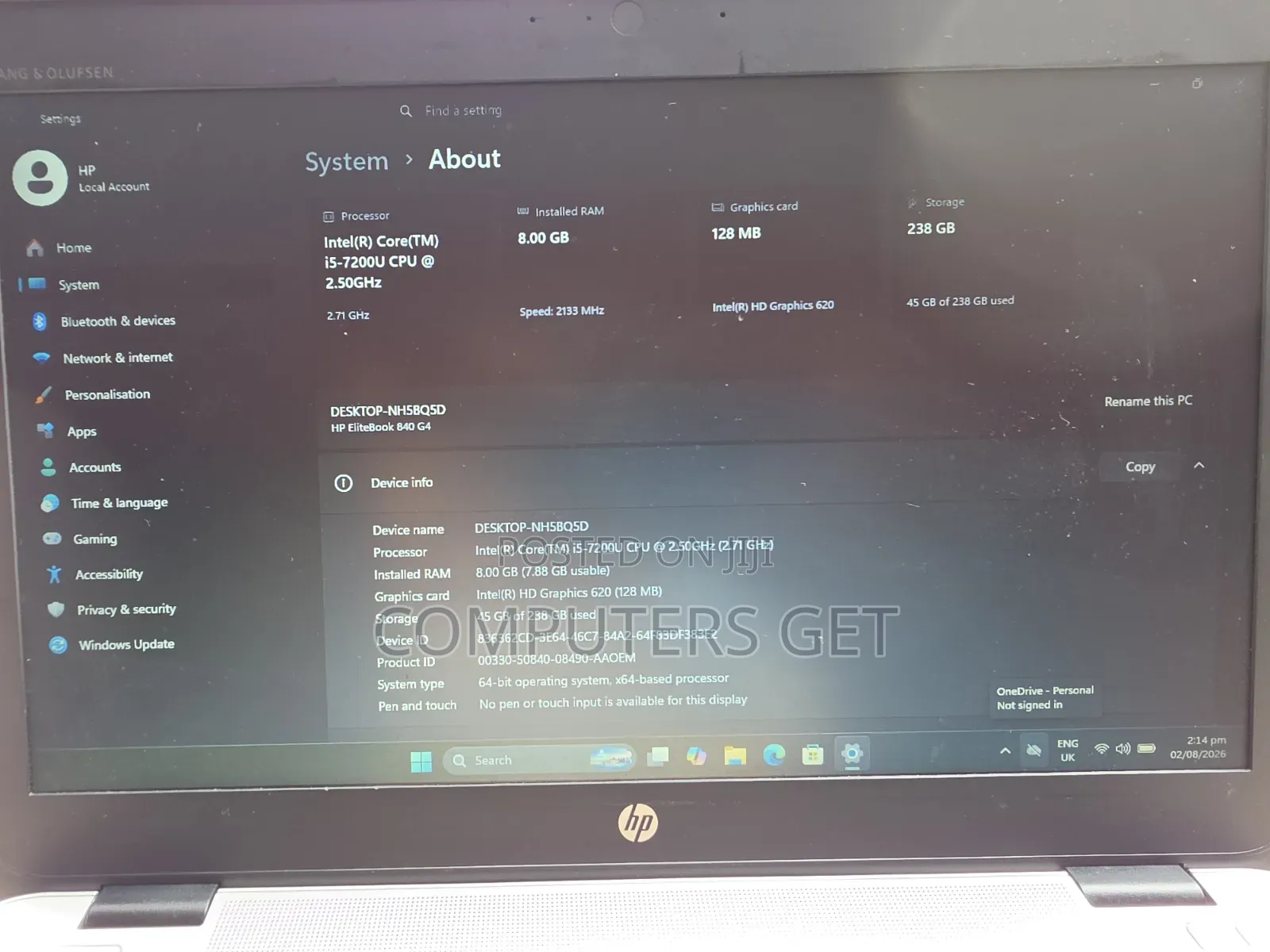 Laptop HP EliteBook 840 G4 8GB Intel Core i5 SSD 256GB