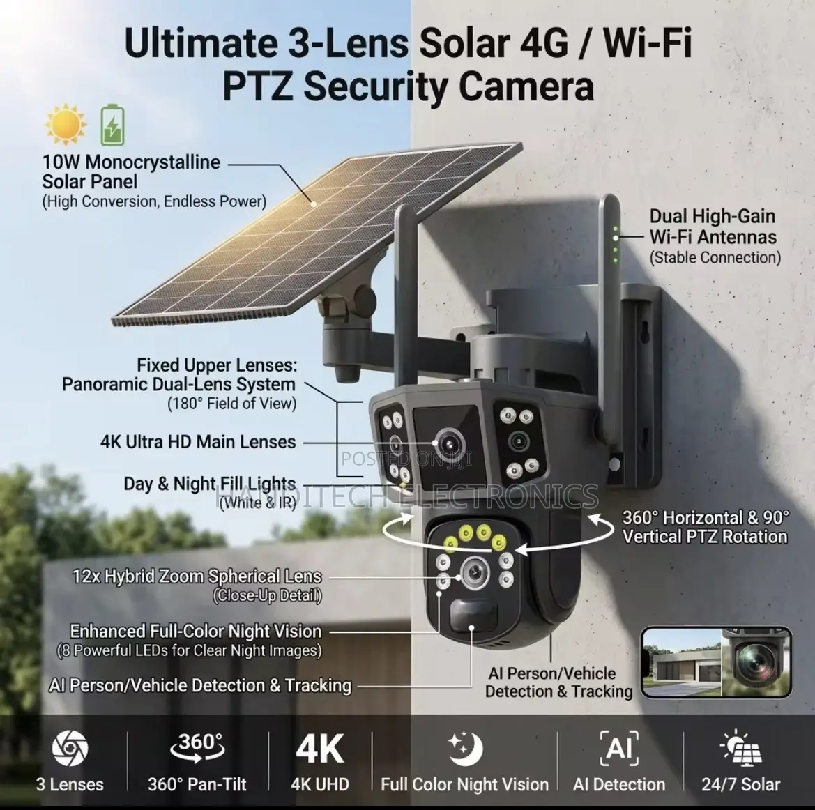 Solar Wifi Security Camera – Dual Lens, Outdoor Ptz, Wireless CCTV