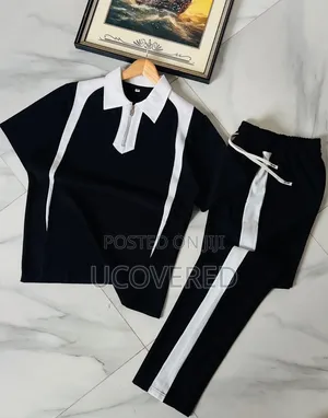Textured Set Includes a Zip-Up Polo Shirt and Matching Trousers
