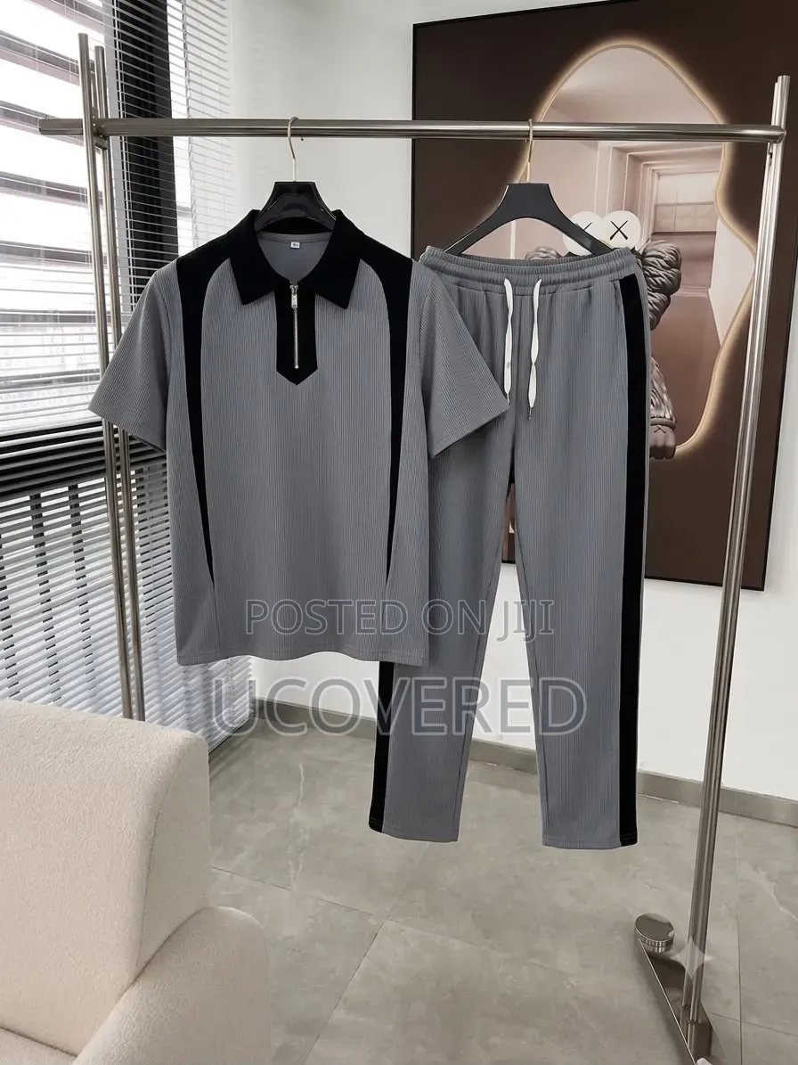 Textured Set Includes a Zip-Up Polo Shirt and Matching Trousers