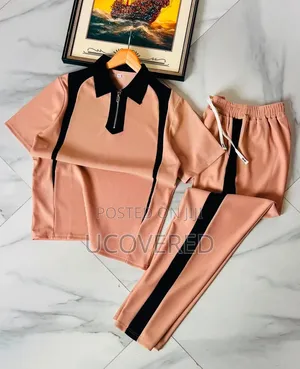 Textured Set Includes a Zip-Up Polo Shirt and Matching Trousers