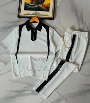 Textured Set Includes a Zip-Up Polo Shirt and Matching Trousers