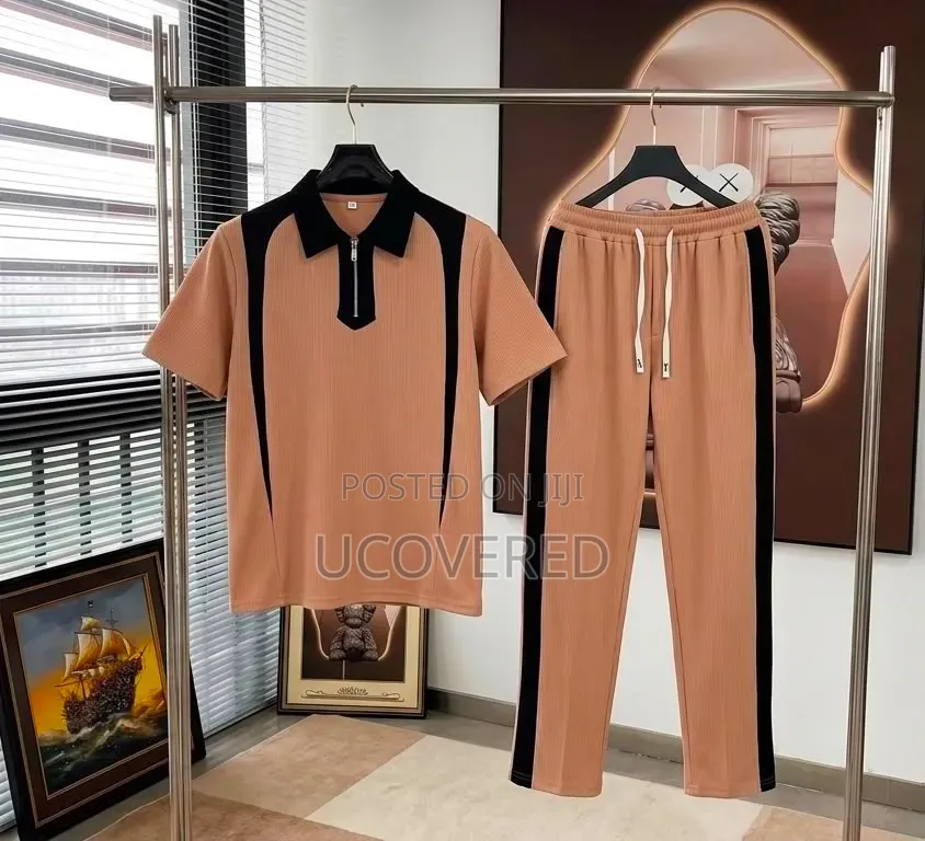 Textured Set Includes a Zip-Up Polo Shirt and Matching Trousers