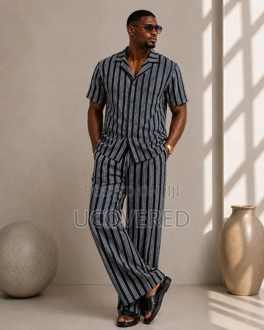 Basix Men's Striped Short-Sleeve Loungewear Set