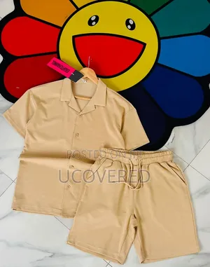 Collared Shirt and Drawstring Shorts Sets