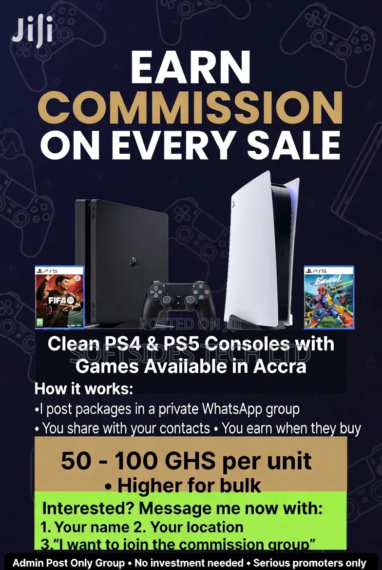 Commission Agents Needed – Sell Phones Laptops PS4 PS5 Accra