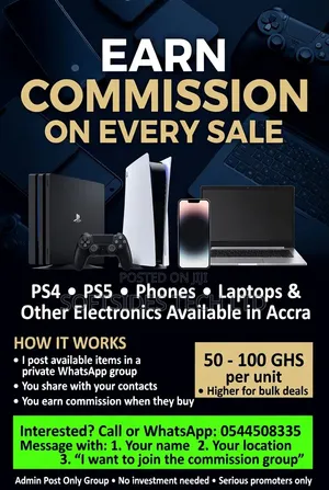 Commission Agents Needed – Sell Phones Laptops PS4 PS5 Accra