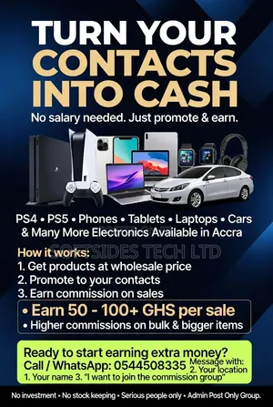 Commission Agents Needed – Sell Phones Laptops PS4 PS5 Accra