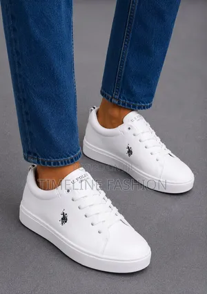 US Polo Leather All White Lace Up Sneakers