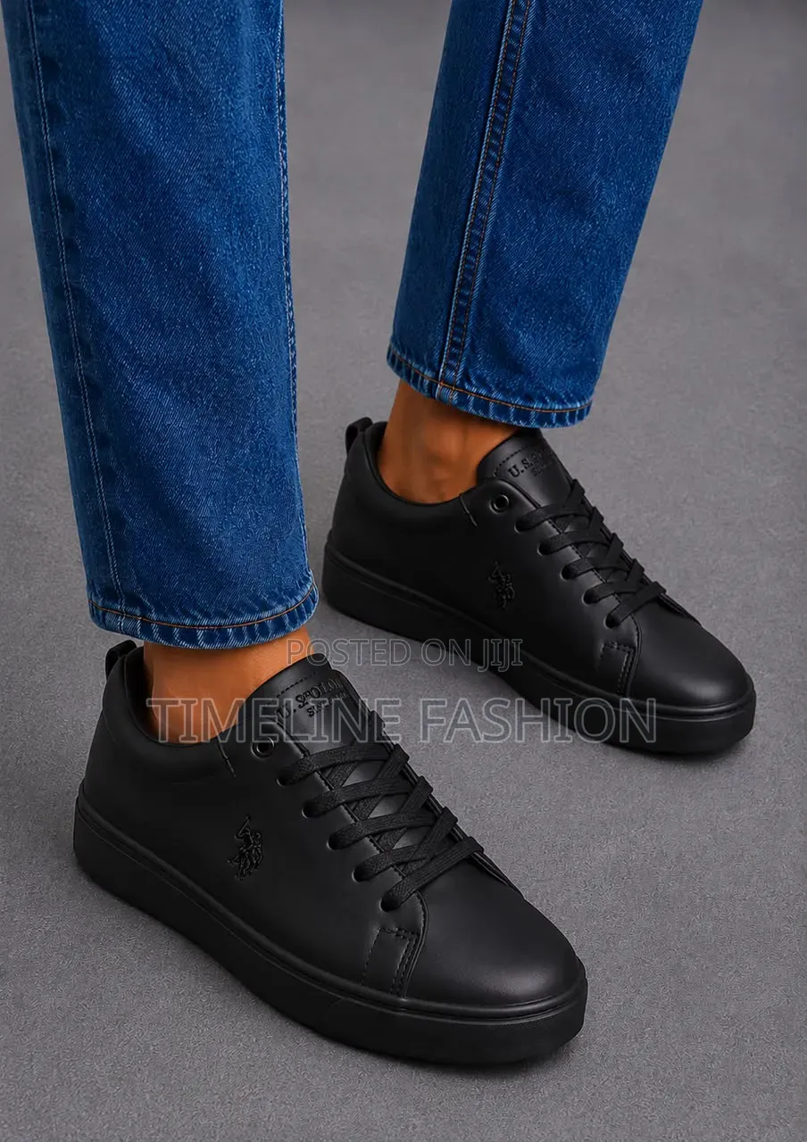 All Black Polo Men's Leather Sneakers 40-45
