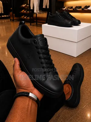 All Black Polo Men's Leather Sneakers 40-45