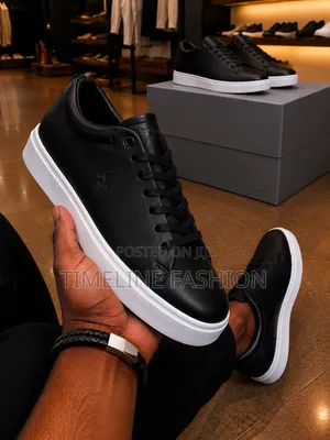 Black and White Polo Men's Leather Sneakers