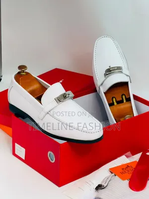 All White Hermes Men's Leather Easy Wear Shoes