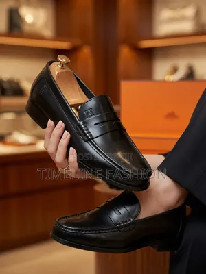 Genuine Leather Hermes All Black Loafer Wear