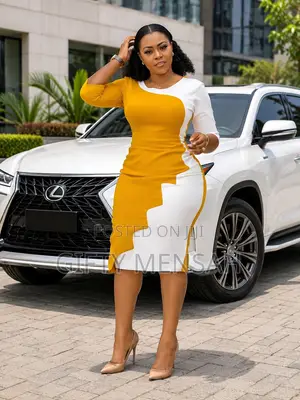 Yellow and White Color-Block Bodycon Dress