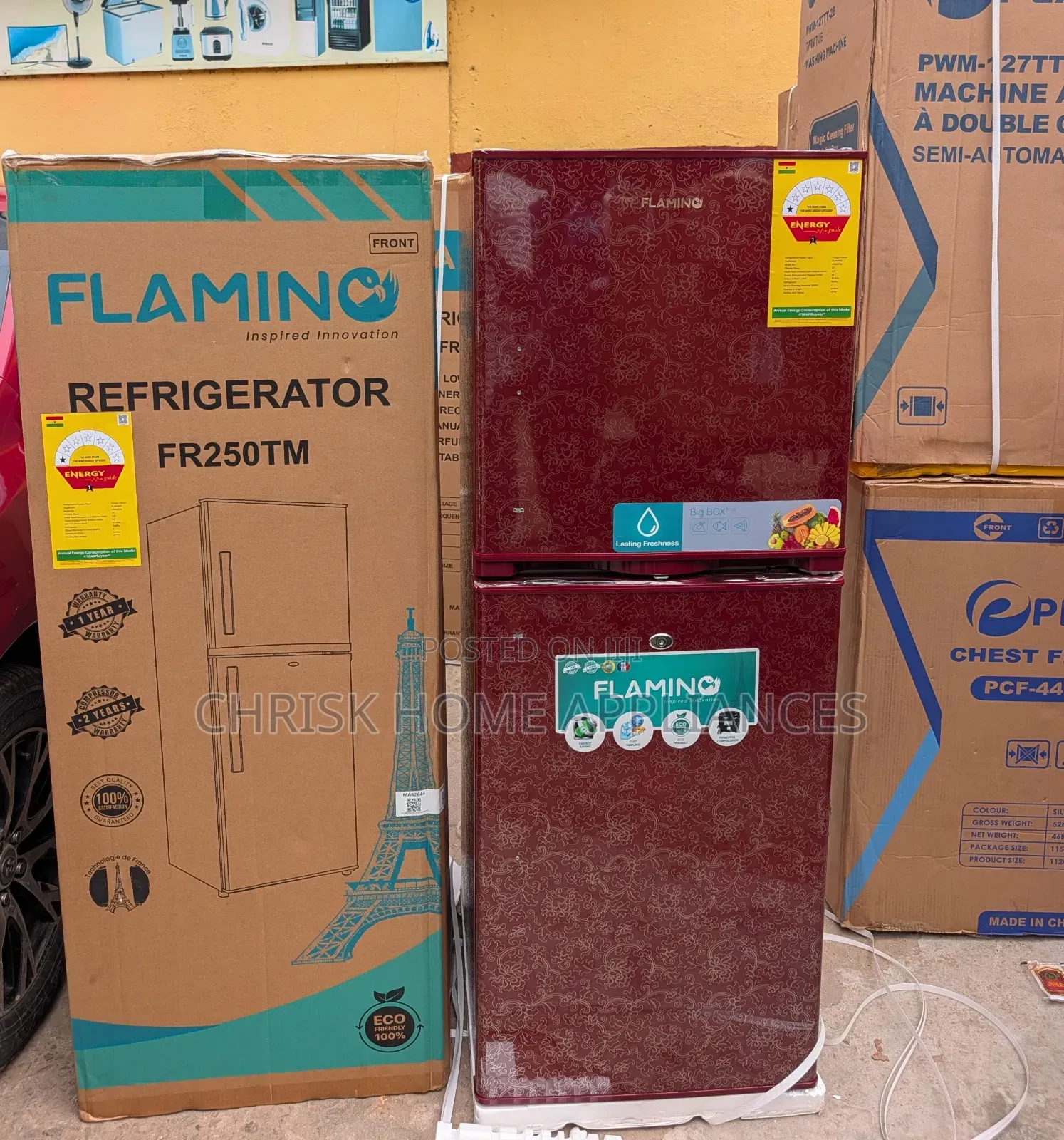 Flamino FR250TM Double Door Refrigerator 195L – Wine Red