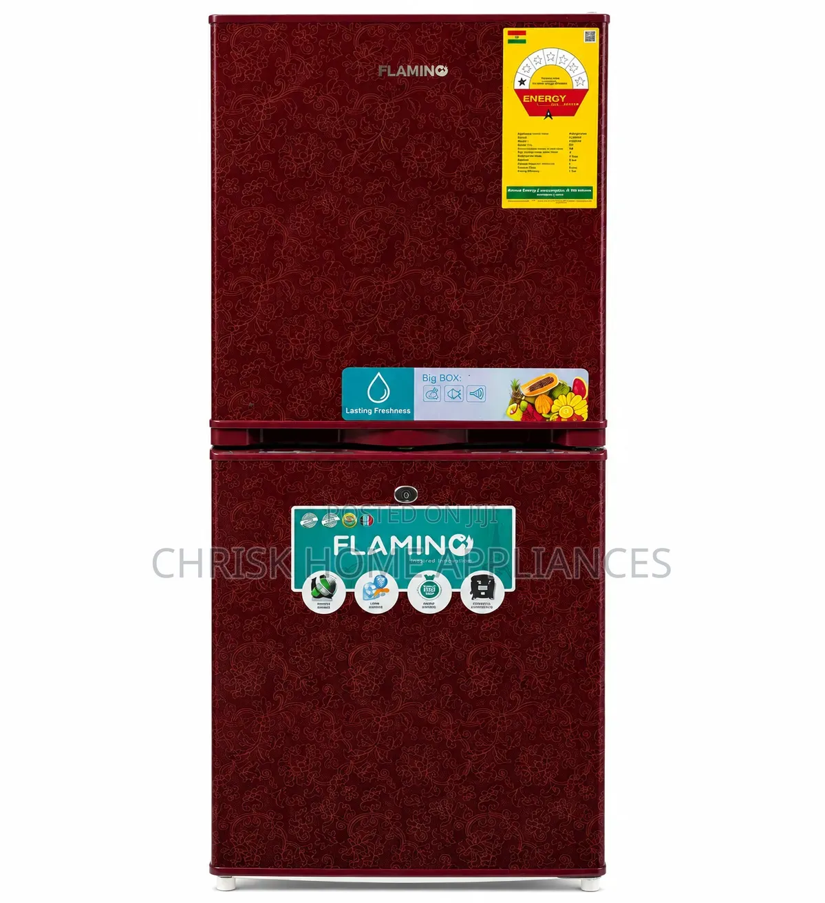 Flamino FR250TM Double Door Refrigerator 195L – Wine Red