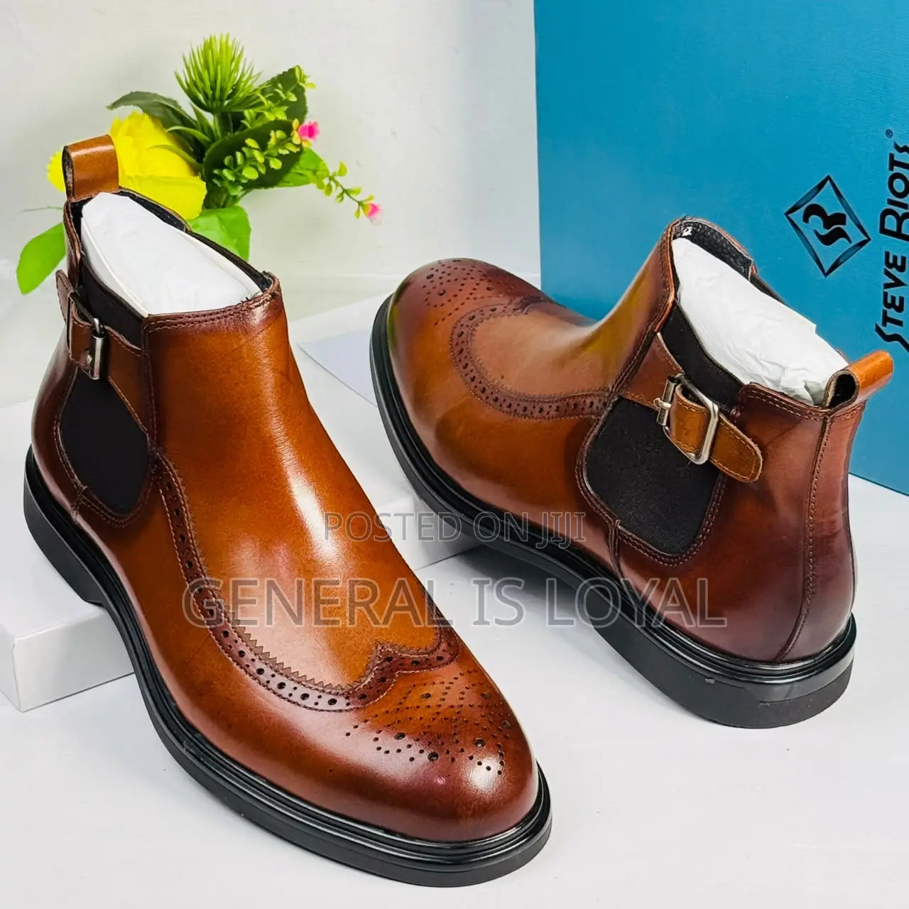 Steve Riot Brown Elastic and Buckle Men’s Leather Boot