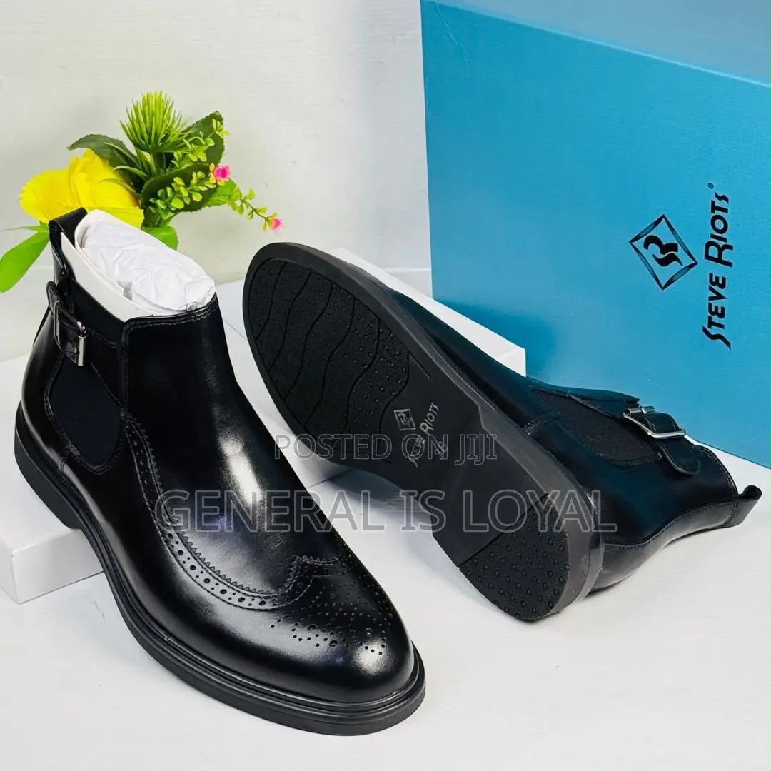 Steve Riot-Black Elastic and Buckle Men’s Leather Boot