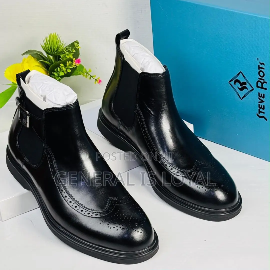 Steve Riot-Black Elastic and Buckle Men’s Leather Boot