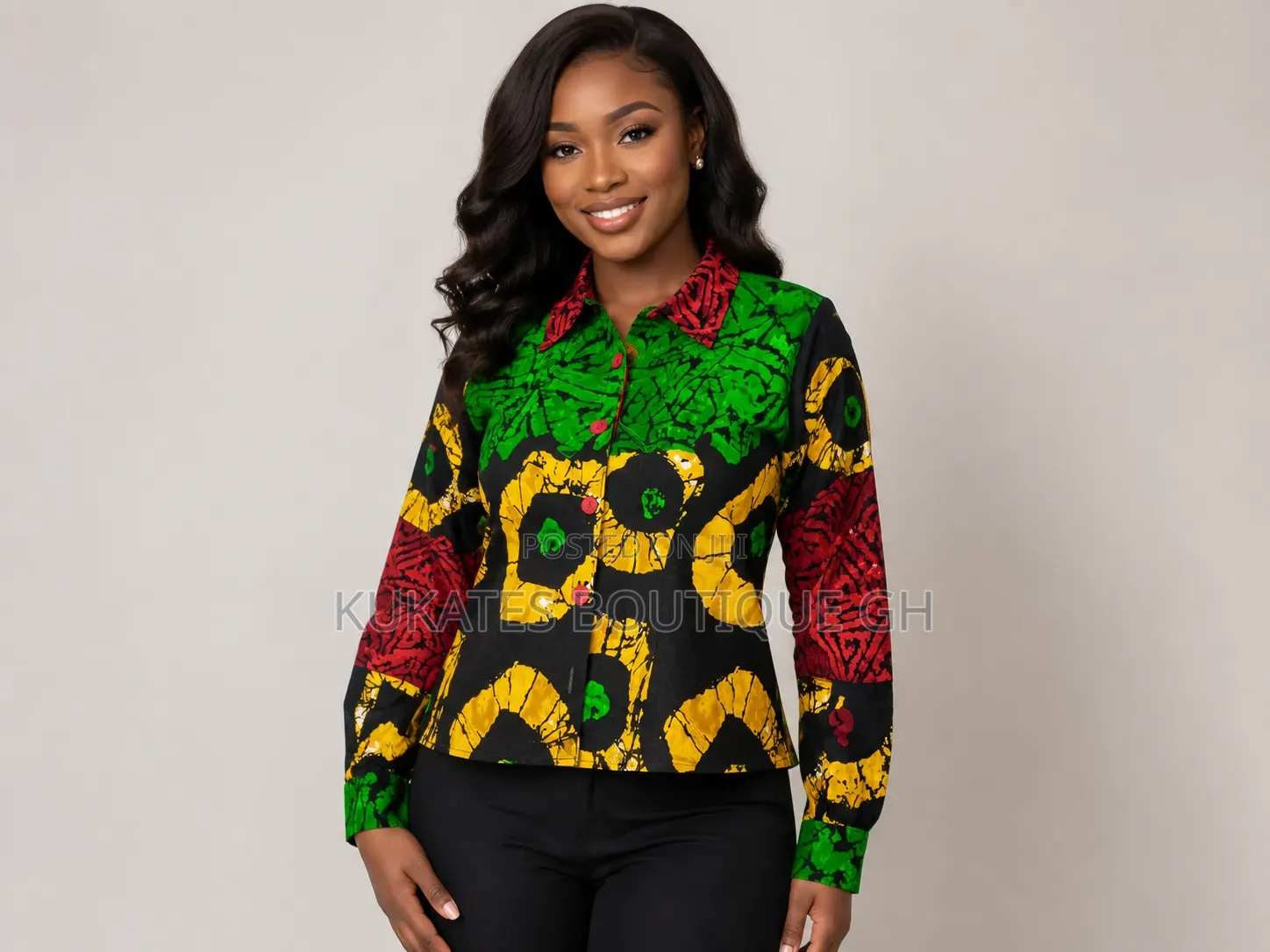 Vibrant African Print Tailored Button-Up Blouse