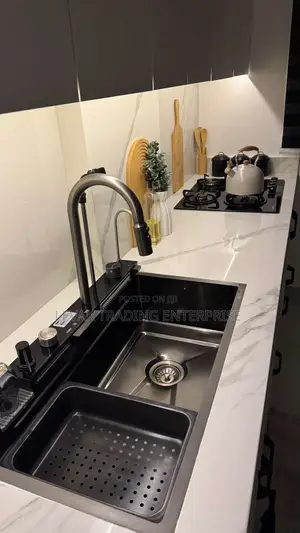 Digital White Kitchen Sink, Pull Out Tap Faucet