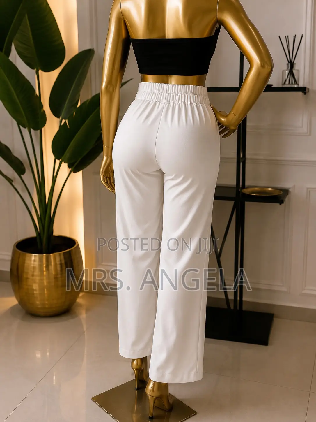 Elegant High-Waisted Elastic-Back Palazzo Trousers