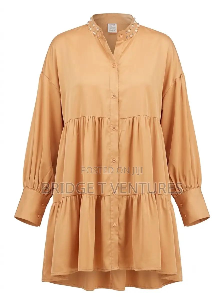 Pearl Collar Tiered Mini Shirt-Dress