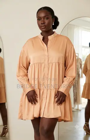 Pearl Collar Tiered Mini Shirt-Dress