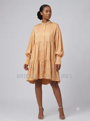 Pearl Collar Tiered Mini Shirt-Dress