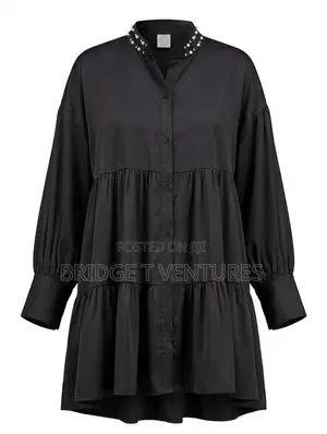 Pearl Collar Tiered Mini Shirt-Dress