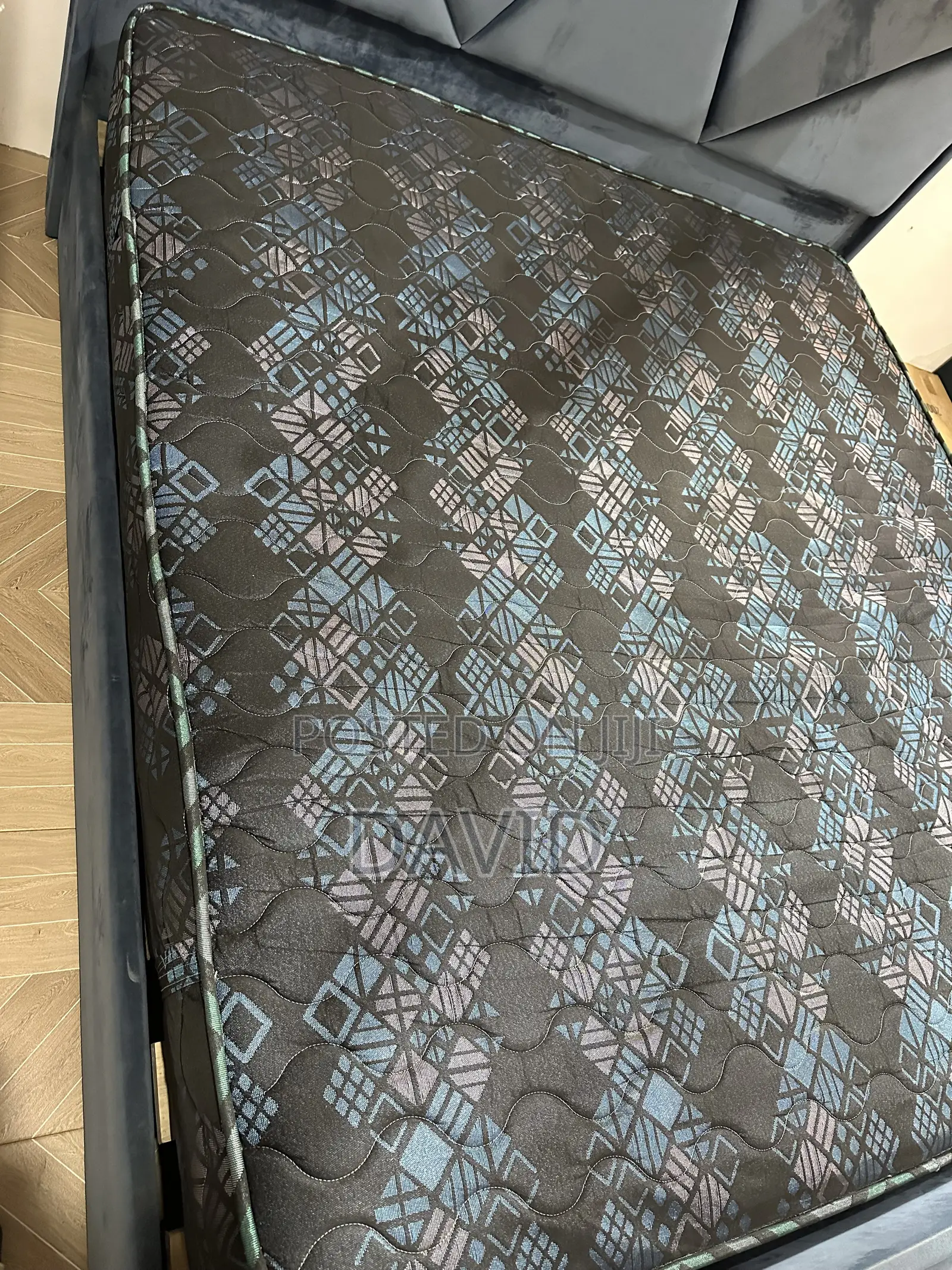 Orthopedic Queen Size Mattress Plus a Blue Velvet Bed Frame