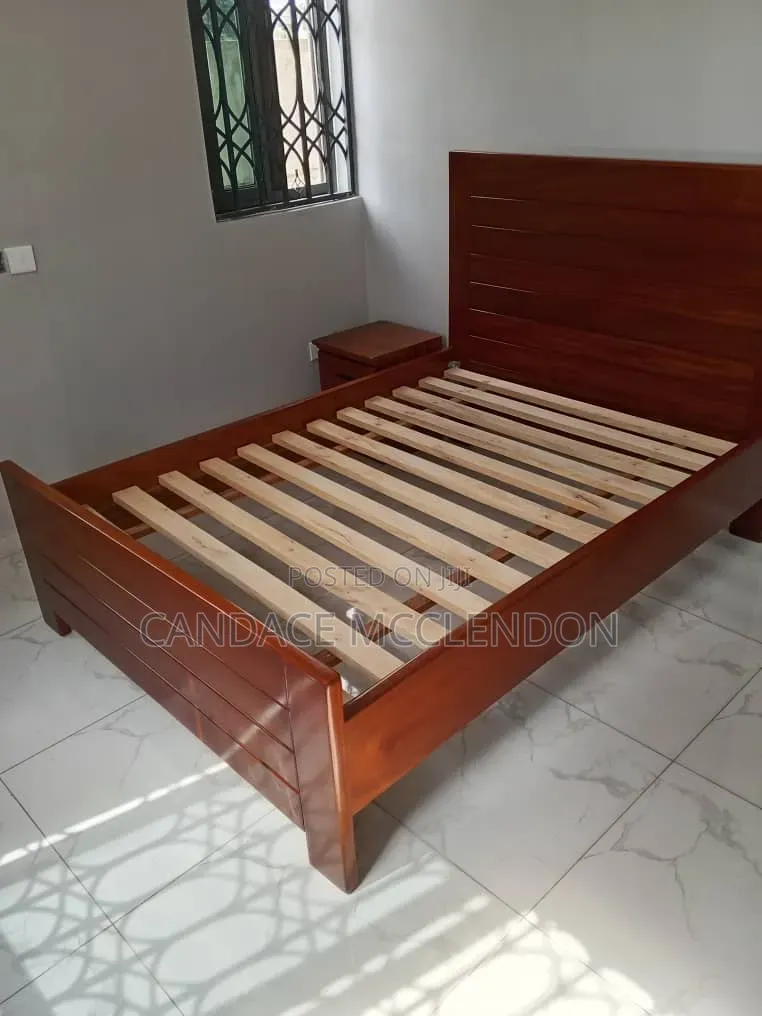 Solid Wood Queen Bed Frame With Bedside Table – Excellent Condition