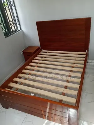 Solid Wood Queen Bed Frame With Bedside Table – Excellent Condition