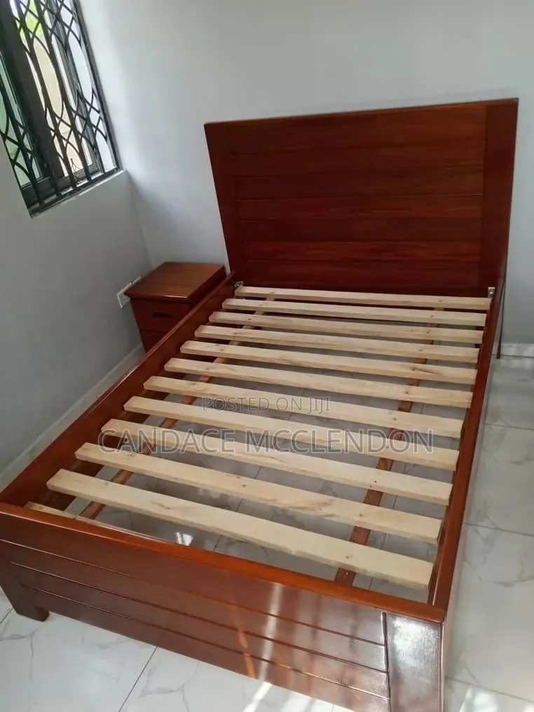 Solid Wood Queen Bed Frame With Bedside Table – Excellent Condition