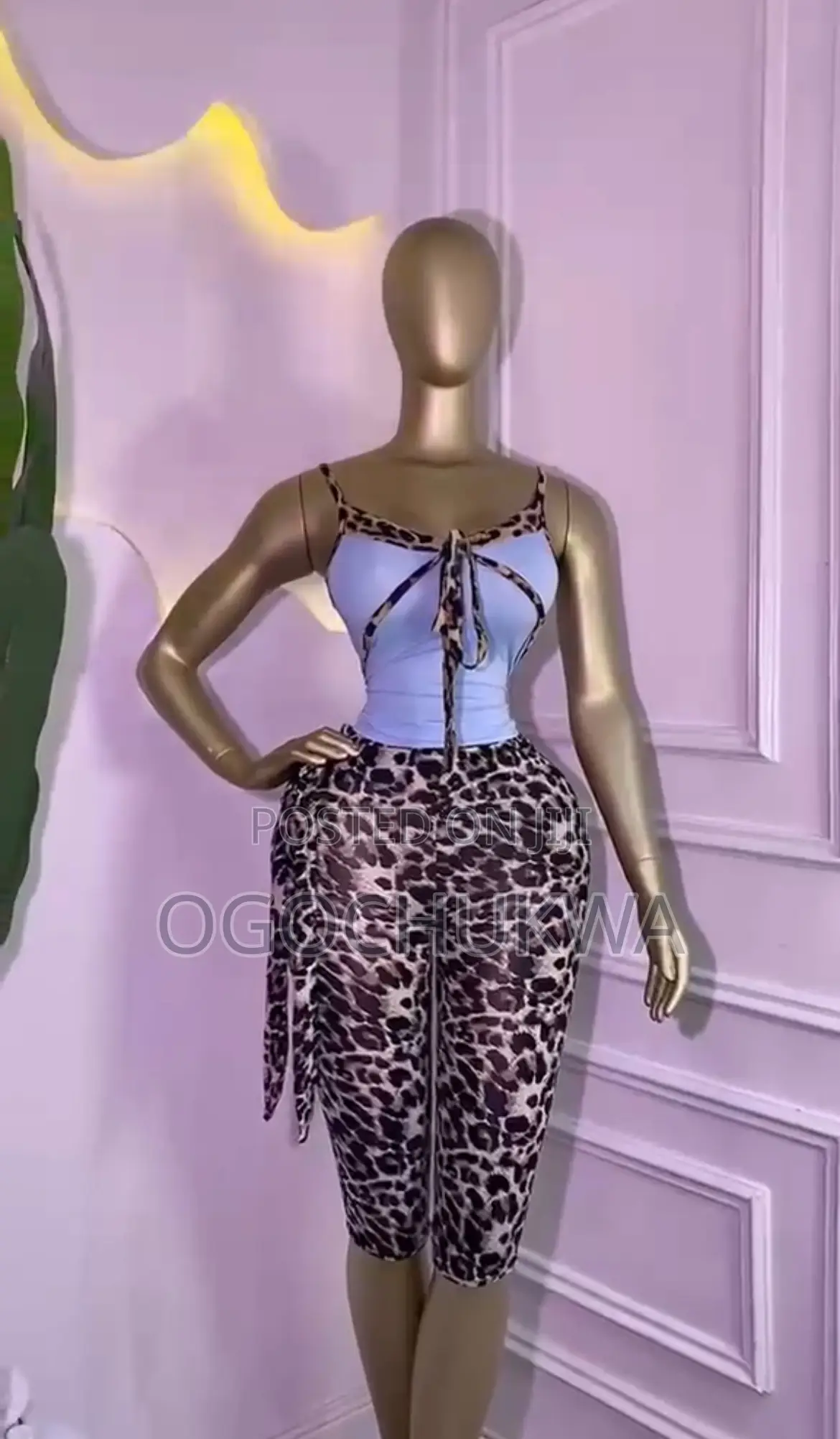 Leopard 2pcs Set Pink Top + Shorts