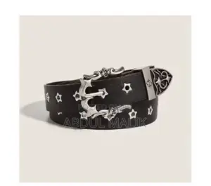 Fashion Men’s Black Leather Belt With Silver Buckle