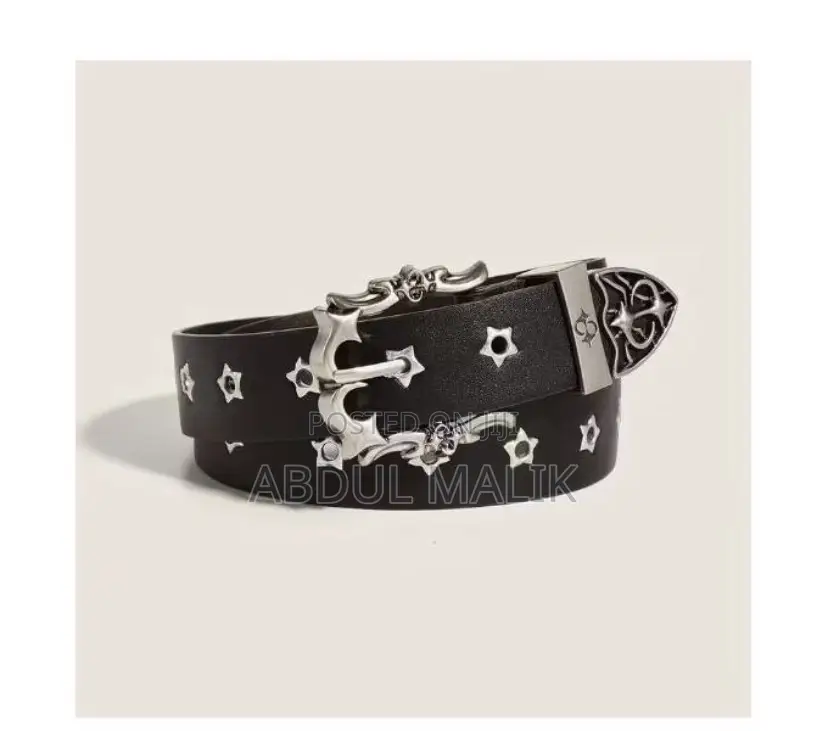 Fashion Men’s Black Leather Belt With Silver Buckle