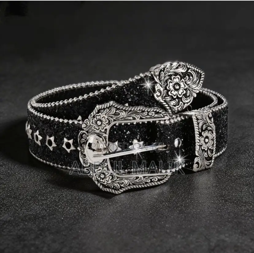 Fashion Men’s Black Leather Belt With Silver Buckle