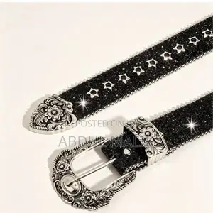 Fashion Men’s Black Leather Belt With Silver Buckle
