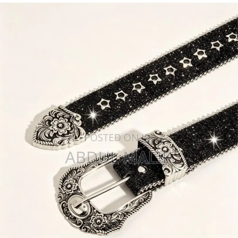 Fashion Men’s Black Leather Belt With Silver Buckle