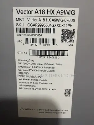 New Laptop MSI Vector 17 HX AI A2XWJG 64GB AMD Ryzen 9 SSD 2T