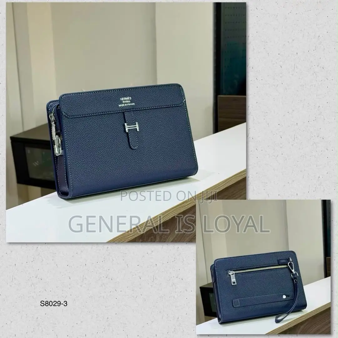 Hermes Blue Black Leather Men’s Armpit Purse Bag With Lock