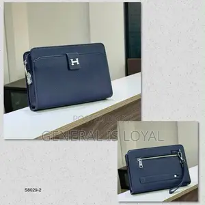 Hermes Blue Black Leather Men’s Armpit Purse Bag With Lock
