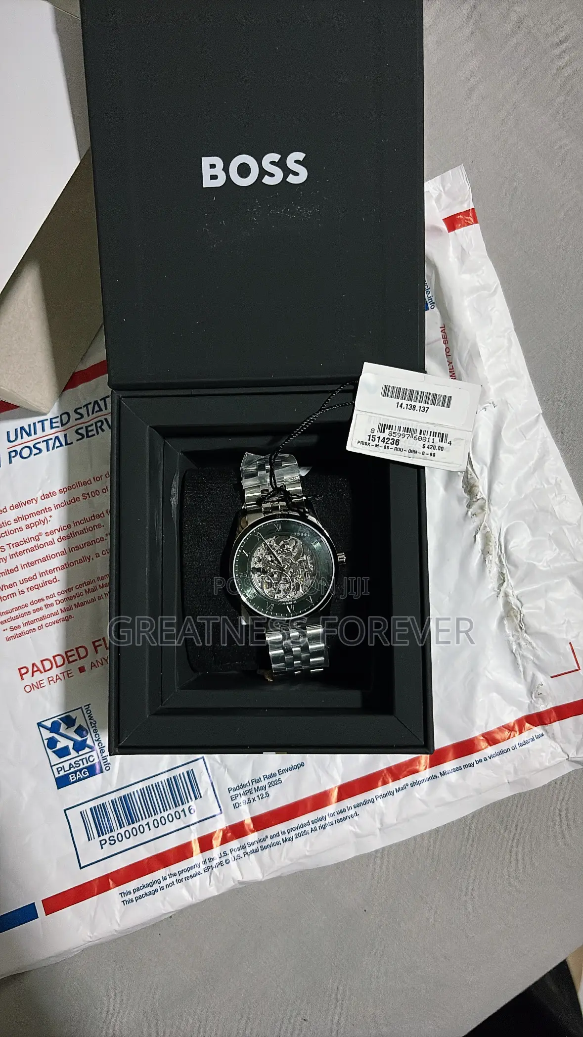 Hugo Boss Automatic Watch With Green Skeleton Dial