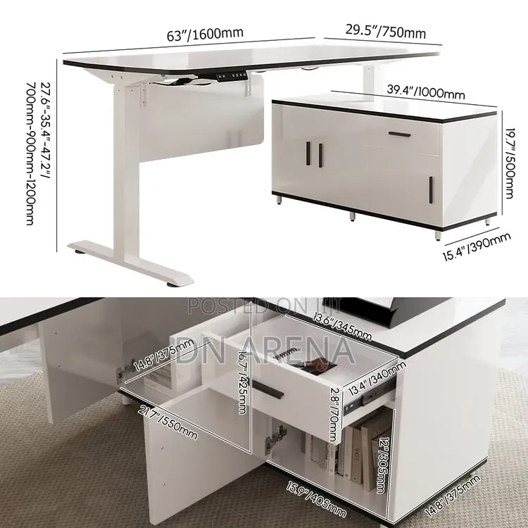 Electric Height Adjustable Executive Desk With Cabinet Sit/Stand Desk