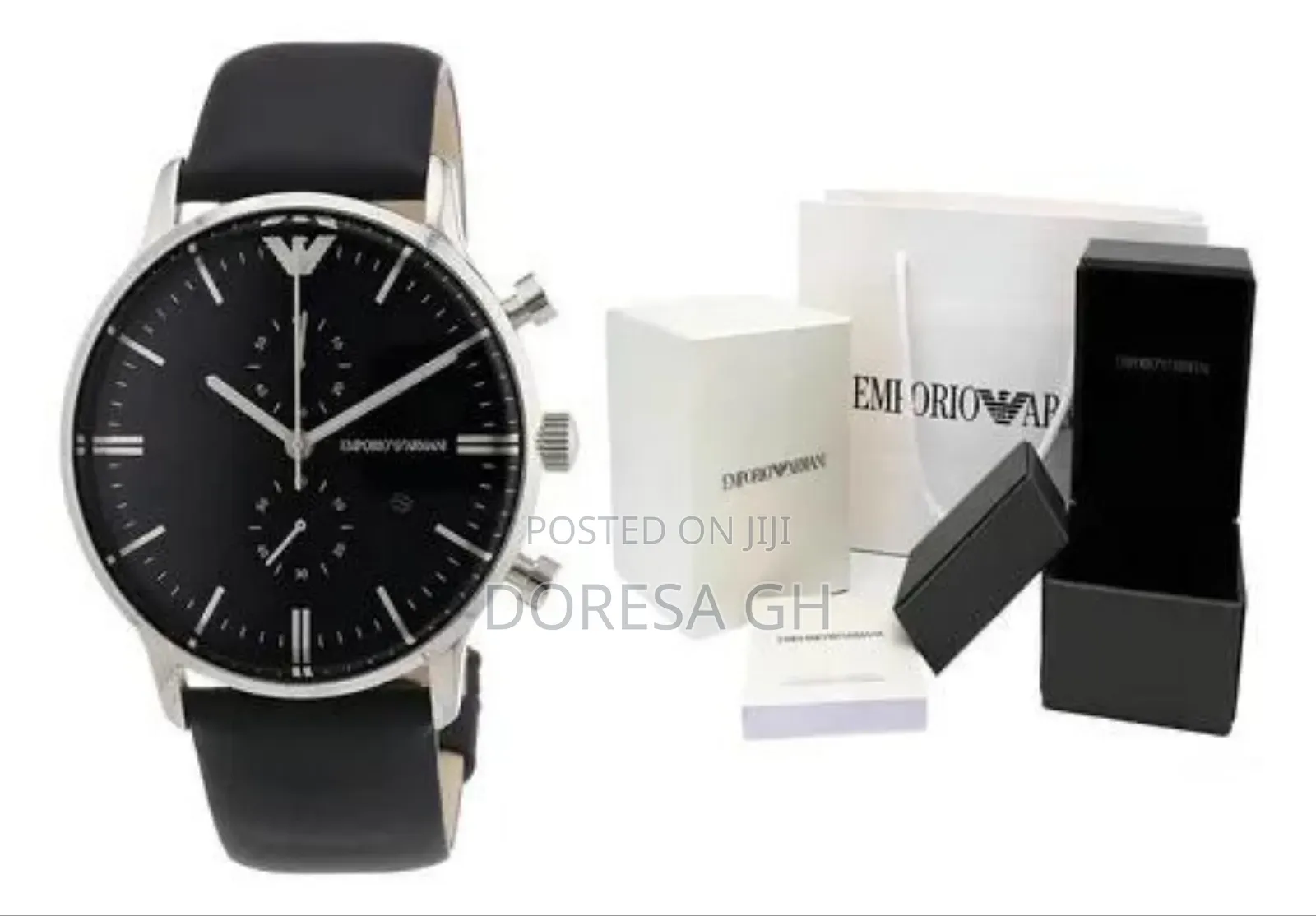 Armani Chronograph Leather Watch – Black Leather Strap Watch for Men
