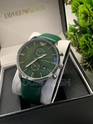 Armani Chronograph Leather Watch – Black Leather Strap Watch for Men