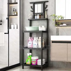 Modern Bathroom Storage Shelf With Mirror Hooks