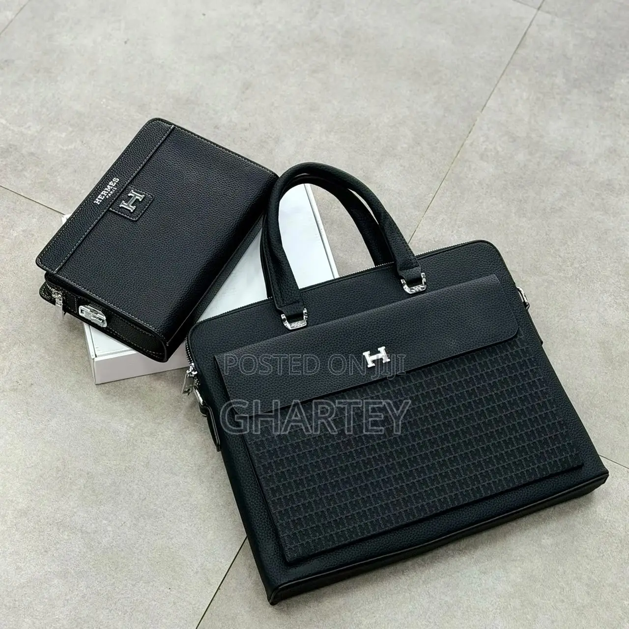Luxury H Men’s 2-Piece Business Bag Set – Briefcase Handbag | Black